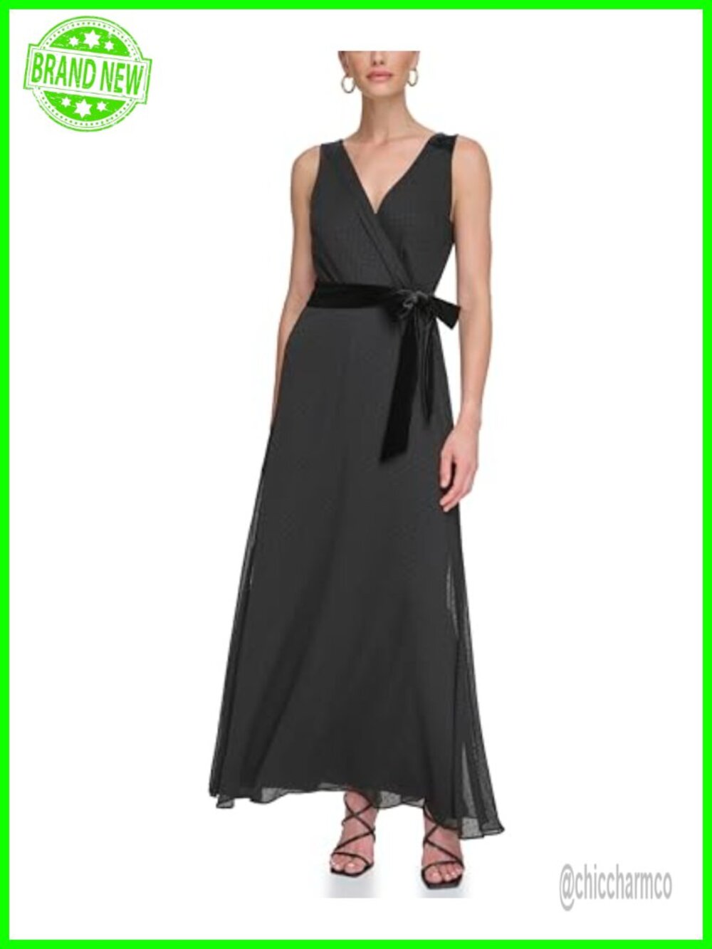 DKNY Women's Mix Media Double V-Neck Sleeveless Dress